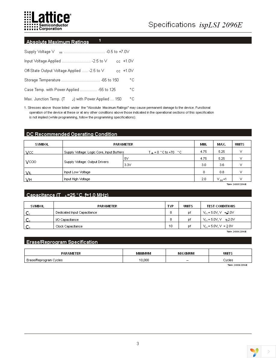 ISPLSI 2096E-100LQ128 Page 3